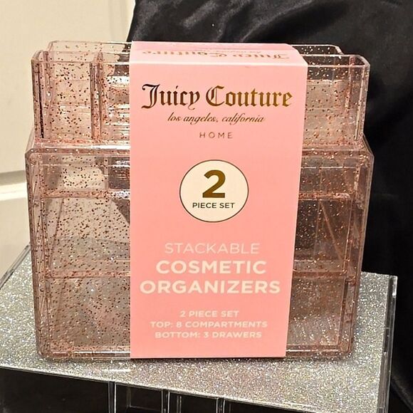 Juicy Couture Home Glitter Infused Stackable Cosmetic Organizers- Pink - Picture 6 of 11